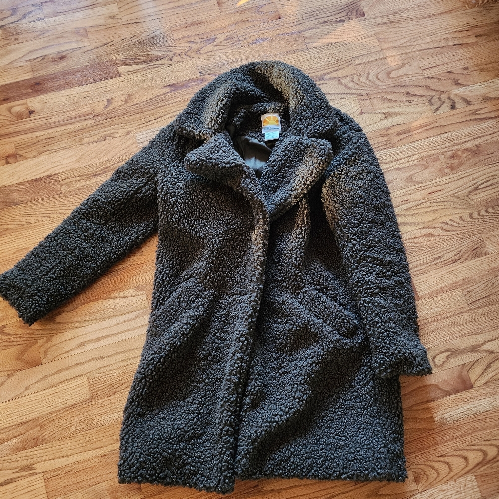 C&C California Olive Green Sherpa Teddy Coat - Size Small